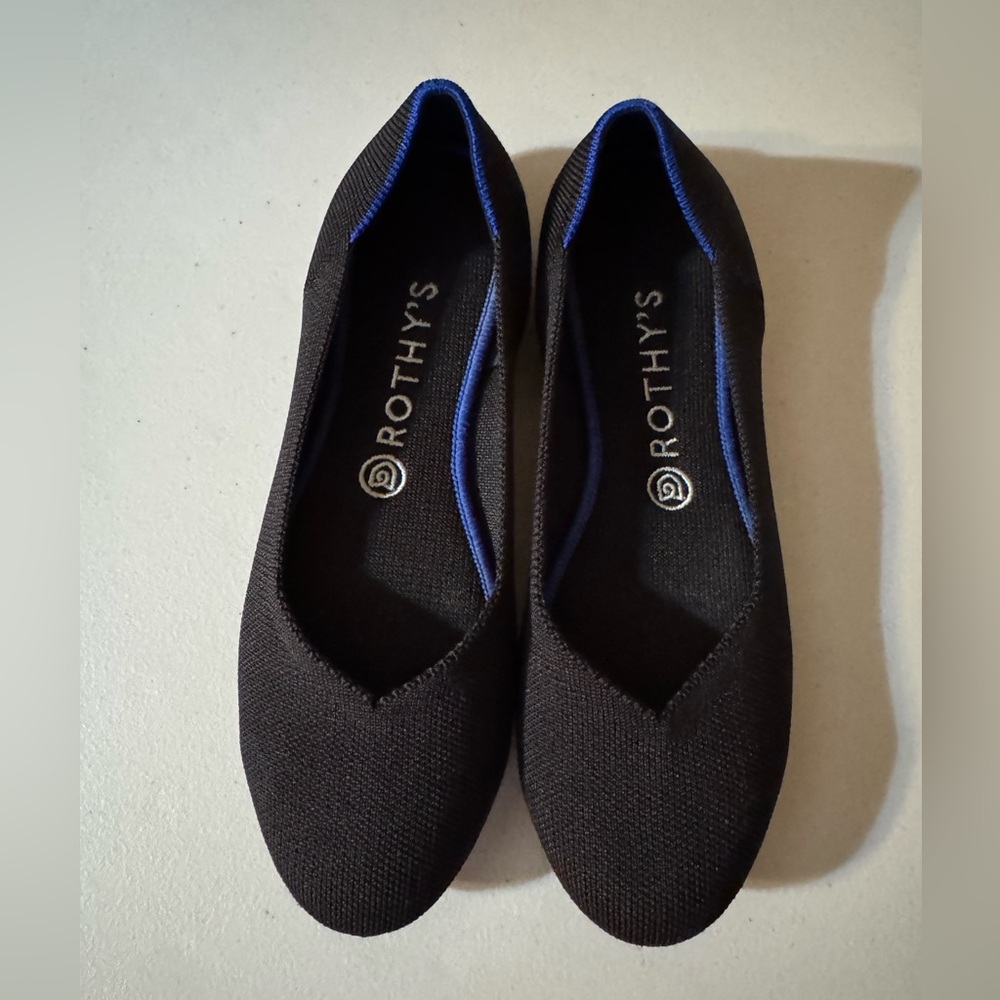 Rothy's Women's Black Knit Ballet Flats with Blue Trim